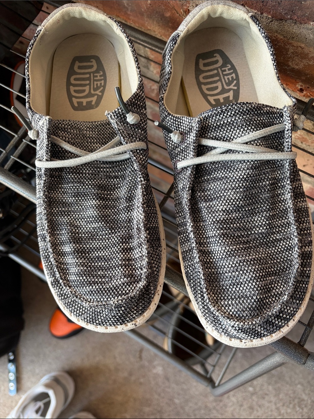 Hey Dude Men's Slip-On Woven Loafers in Black and White